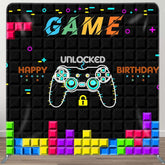 Aperturee - Aperturee Black Tetris Wall Game Birthday Pillow Case Backdrop